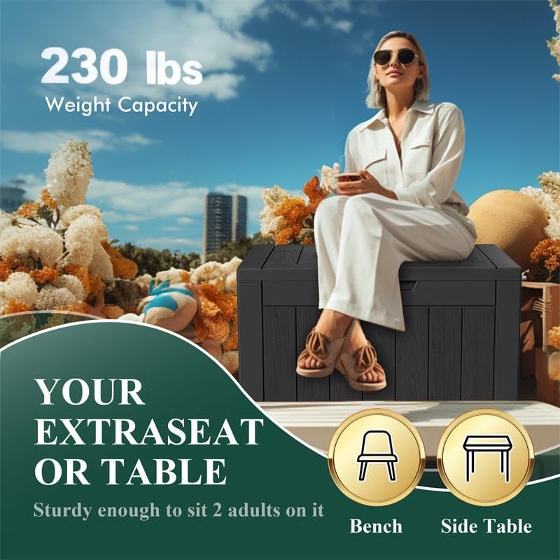 37 Gallon Outdoor Deck Box,Storage Lockable Waterproof Patio Furniture,Garden Tools,Cushions,Pool Accessories Outside Storage Resin Box(Black)