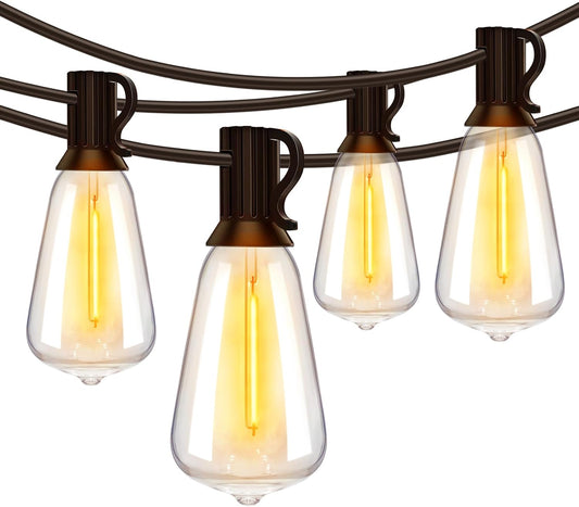 Ollny 50FT Outdoor String Lights, Shatterproof Connectable Patio Lights with 25+2 Spare ST38 Vintage Bulbs, 2200K Warm White Waterproof Outside Hanging Light for Camping Yard Gazebo Porch Balcony