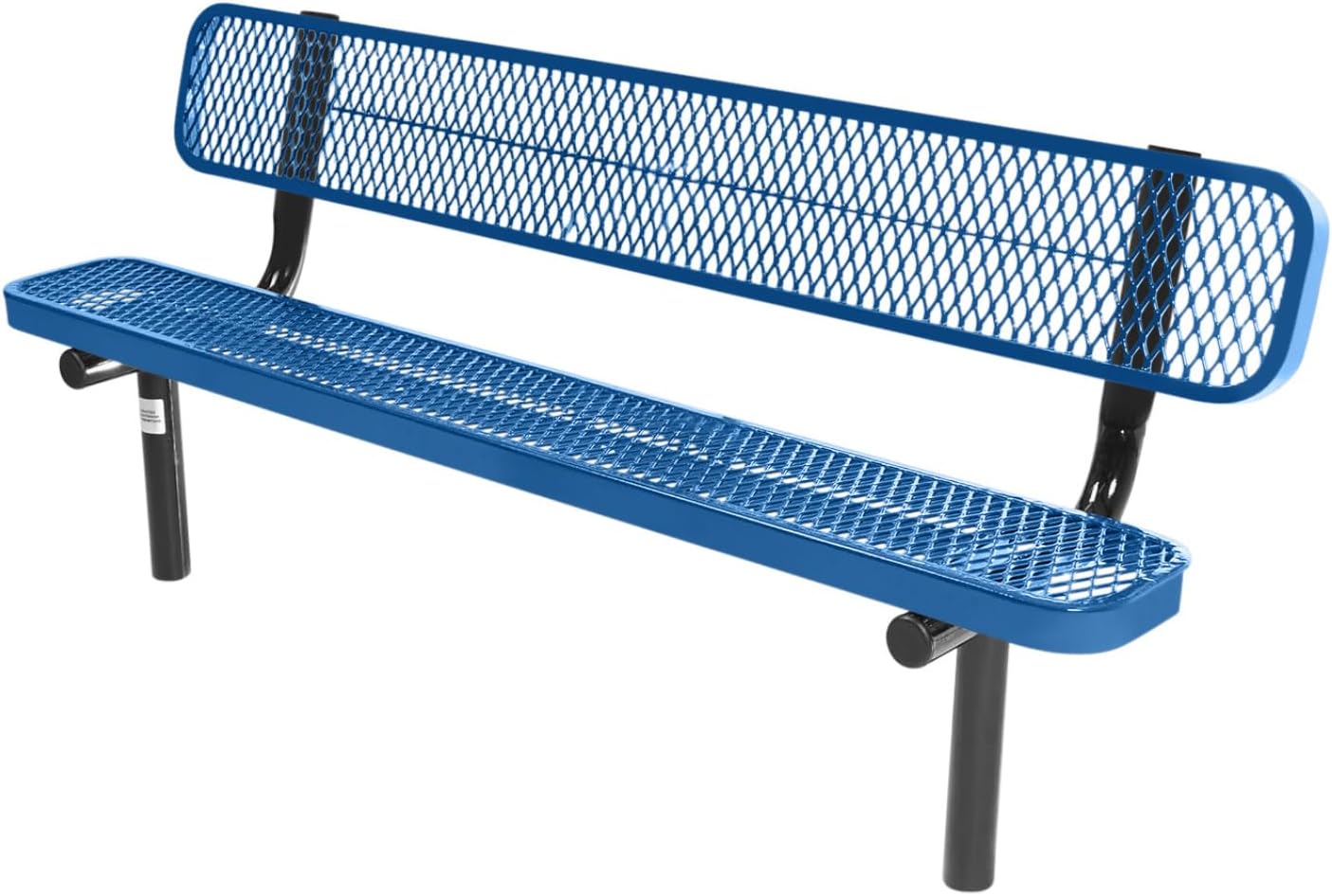 Heavy-Duty Outdoor Bench Thermoplastic Coated, Expanded Metal, Commercial-Grade Seating, Made in America (Inground with Back, 6 Ft, Textured Light Blue)
