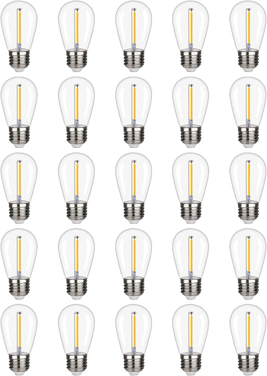 25 Pack S14 LED String Light Bulbs, 1W Shatterproof & Waterproof Outdoor Indoor Replacement Bulbs, E26 Base Edison LED Light Bulbs Warm White 2200K. (S14 25Pack)