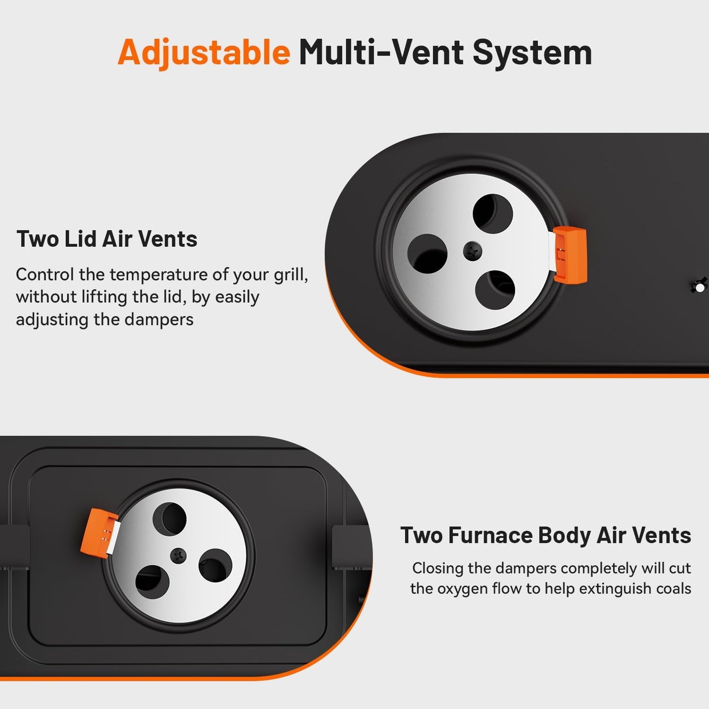 KEYO GRILL 24-Inch Movable Charcoal Grill, Dual Venting System Large BBQ Grills with Height Adjustable Charcoal Pan, Foldable Side Tables Outdoor Barbecue Grill for Backyard and Camping Grilling ﻿