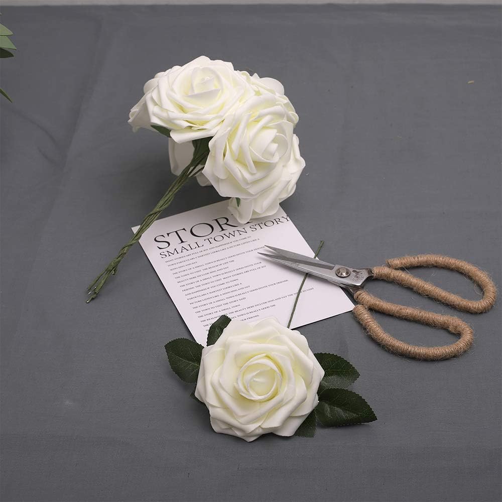 N&T NIETING Artificial Flowers, 25Pcs Fake Flowers Roses Perfect for DIY Wedding Bouquets Centerpieces Bridal Shower Party Home Flower Arrangement Decorations, Ivory