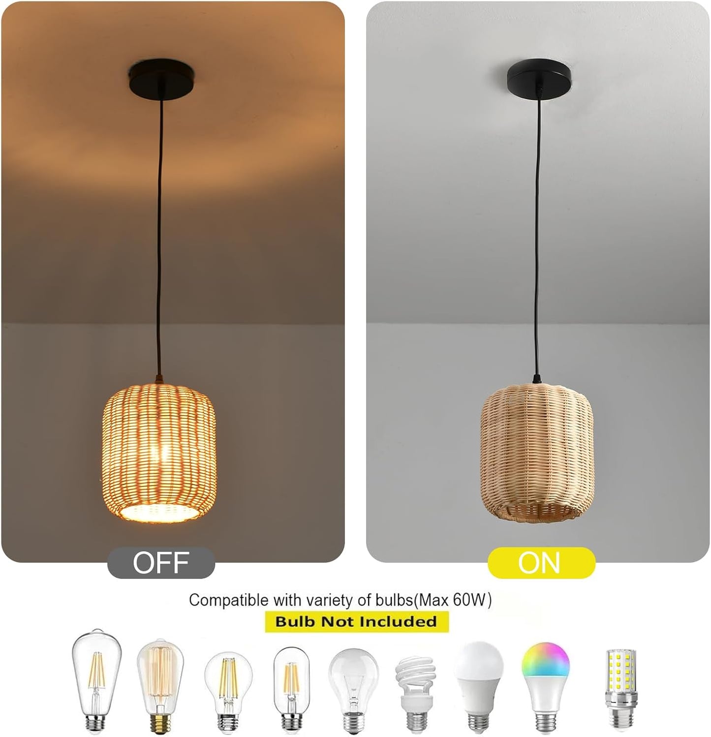 TeruTeru Ji Kaikang 3-Pack Mini Rattan Pendant Light,7.87" Rustic Bamboo Hanging Light Hand-Woven Rattan Chandelier for Dining Living Bedroom Kitchen Farmhouse