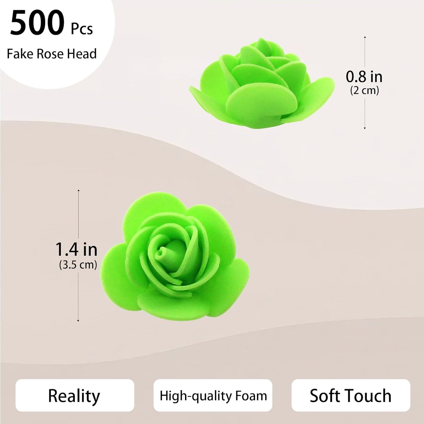 500 Pcs 1.4 Inch Mini Artificial Flowers Head Bulk 5 in 1 Set Faux Foam Fake Small Rose Tiny Baby Flores Bouquet Cake Gift Home Decoration DIY Craft (Green)