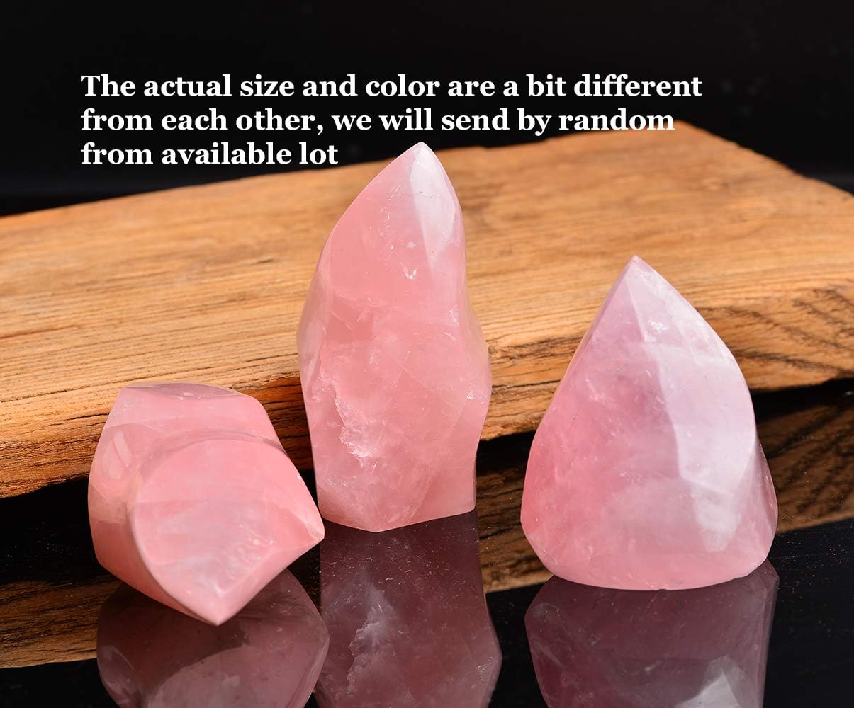 AMOYSTONE Large Rose Quartz Flame Shaped Stone Real Rose Quartz Healing Crystal Tower Spiritual Home Decor for Witchy Room 1.5-2.2LB