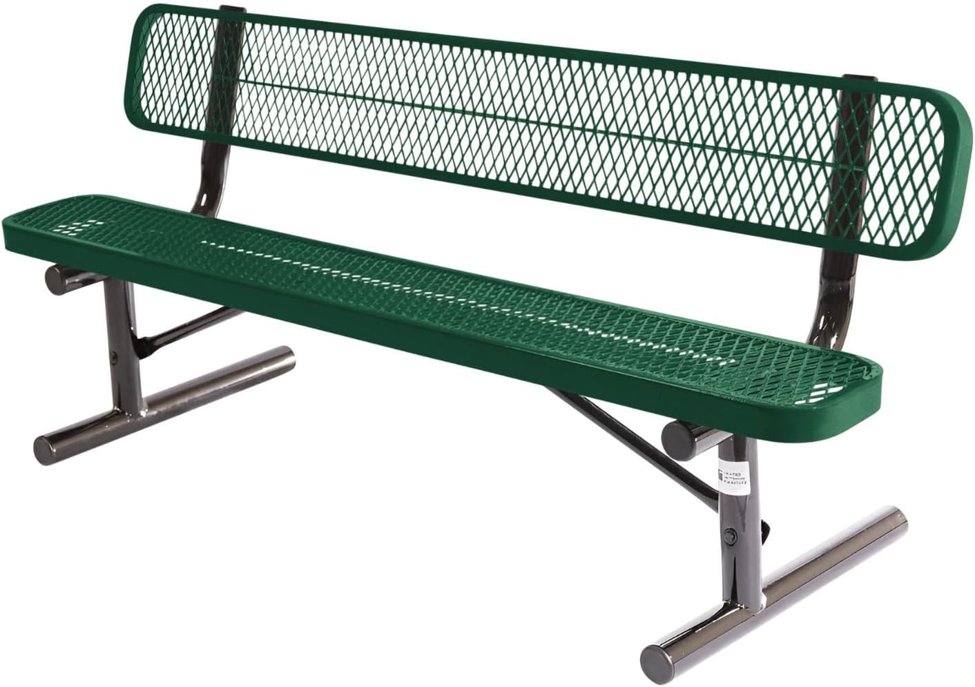 Heavy-Duty Portable Outdoor Bench Thermoplastic Coated, Expanded Metal, Commercial-Grade Seating, Made in America (Portable with Back, 6 Ft, Textured Green)