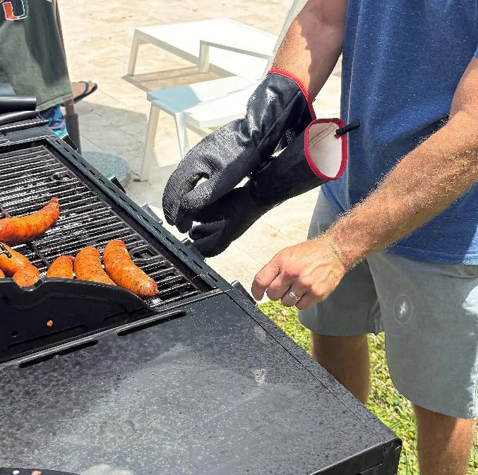 Freedom BBQ Gloves 932°F Heat Rated Magnetic EZ On Off Safety Clips Waterproof for Grills Smokers Fryers Ovens (18")