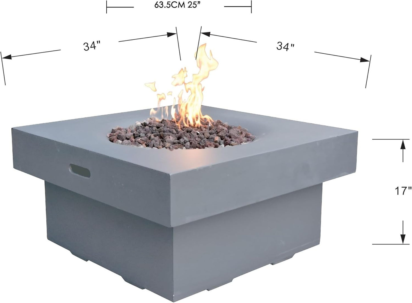 AMS Fireplace | Modeno Branford Package | Light Gray Natural Gas Fire Pit Table for Outside Patio Bundle with Wind Guard & SS Burner Lid | Free Ice Bucket & Rubber Mat