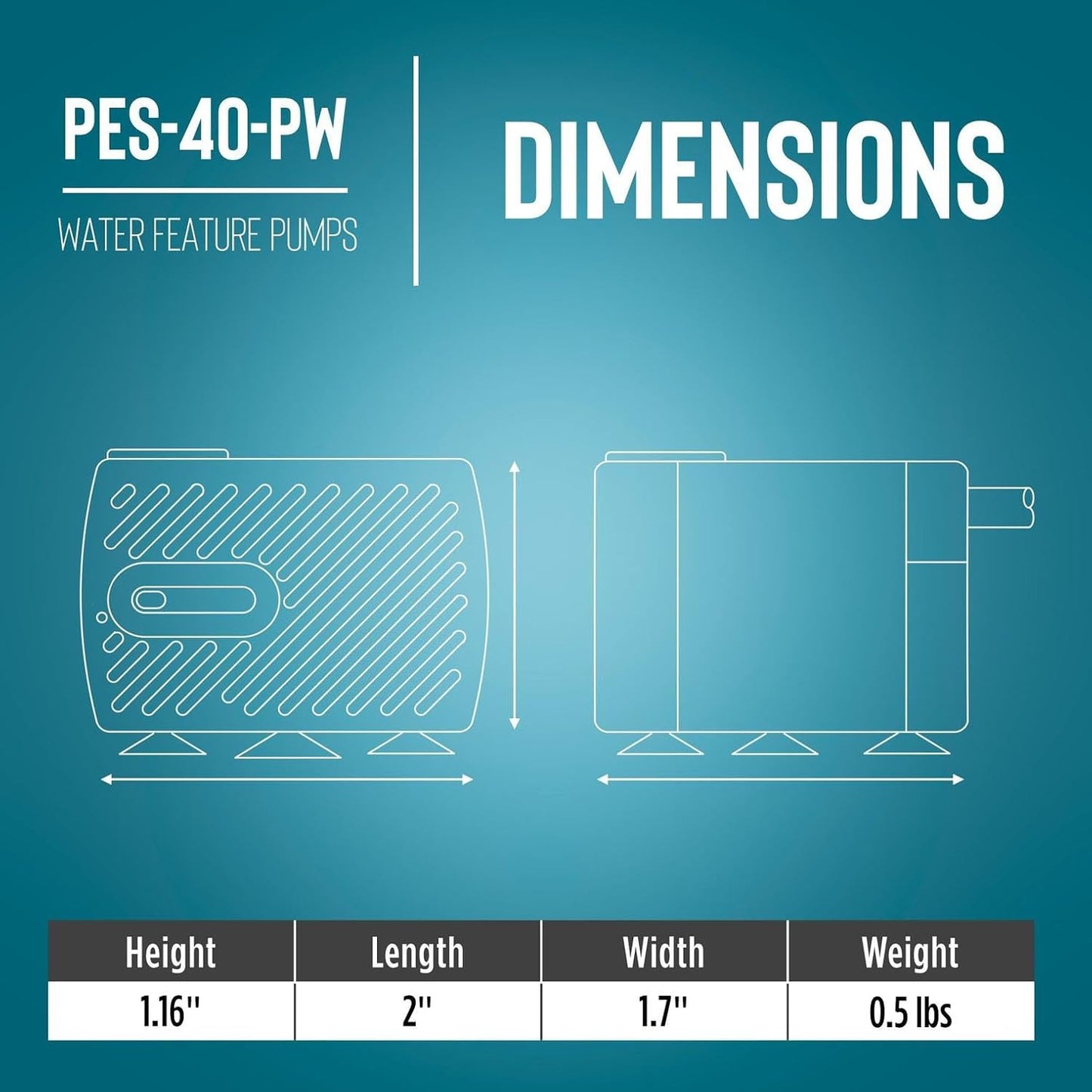 Little Giant PES-40-PW 115-Volt, 45 GPH Magnetic Drive Fountain Pump with 6-Ft. Cord, Black, 566713