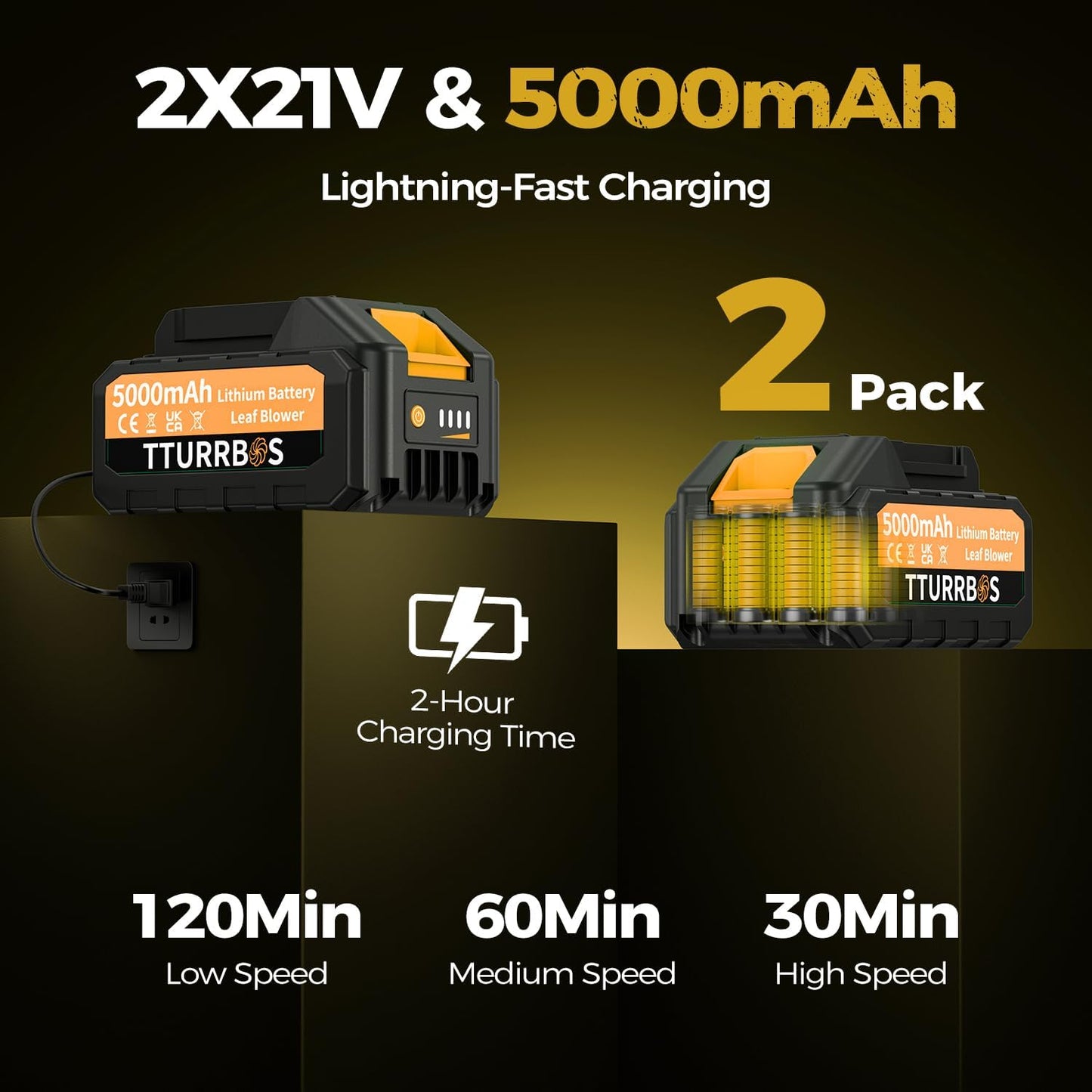 Leaf Blower Cordless - 650CFM Brushless Motor Leaf Blower with 6-Speed Control & Ergonomic Handle - Includes 2 x 5.0Ah Batteries & Fast Charger - Blowers for Lawn Care, Yard, Patio, Leaves, Snow, Dust