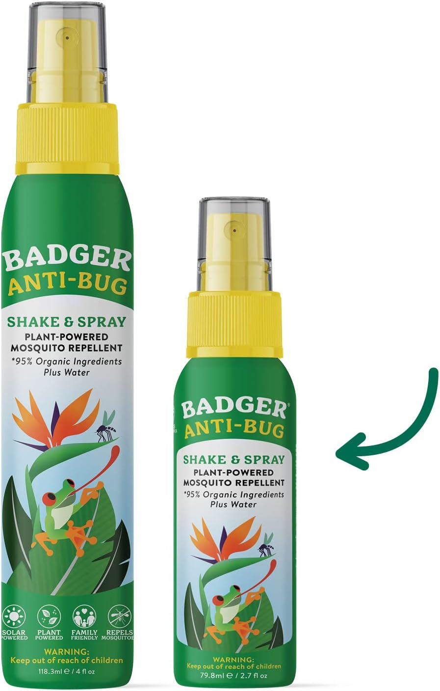 Badger Bug Spray Travel Size, Family Friendly All Natural Mosquito Repellent w/Organic Essential Oils, Smells Great, 3 Hours Effective, Deet-Free, Vegan, Travel Insect Repellent, 2.7 fl oz