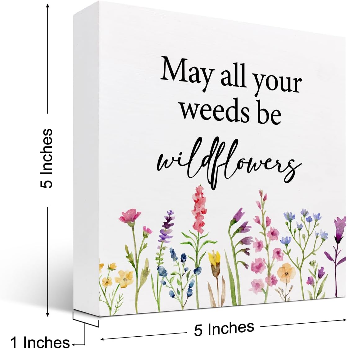 May All Your Weeds Be Wood Box Sign,Inspirational Wooden Block Sign,Motivational Desk Decor for Home Bedroom Office Shelf Wall Decor