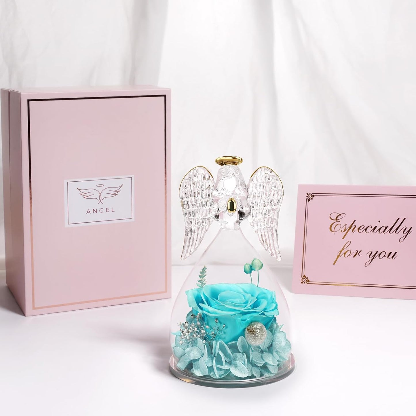 Yamonic Mom Birthday Gifts for Mom, Glass Angel Figurines with Real Rose Gifts for Her Moms Grandma,Preserved Flowers Rose Angel Figurines for Mothers Day Christmas Anniversary Birthday Gifts for Her