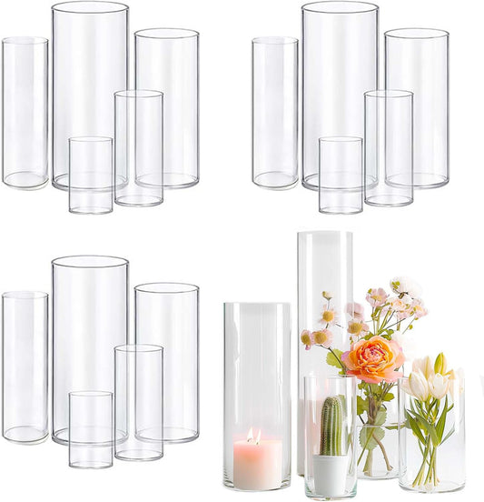 15pcs Cylinder Vases for Centerpieces Small Flower Glass Vases Clear Vase Home Decor Centerpiece Table Flower Vase Decorations for Wedding Decoration＆Holiday Mixed Sizes Tall