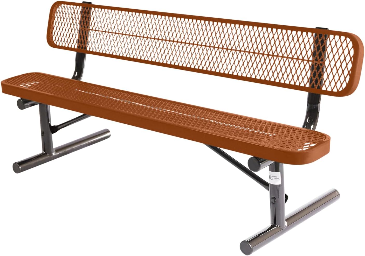 Heavy-Duty Outdoor Bench Thermoplastic Coated, Expanded Metal, Commercial-Grade Seating, Made in America (Portable with Back, 6 Ft, Textured Copper)