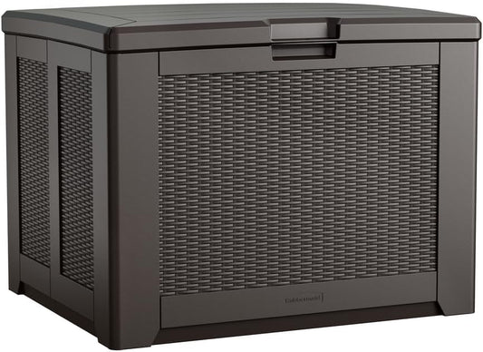 Rubbermaid Medium Resin Outdoor Storage Deck Box (74 Gal) Weather Resistant Brown Deck Organization for Home/Backyard/Pool Chemicals/Toys/Garden Tools/Porch/Patio Cushions