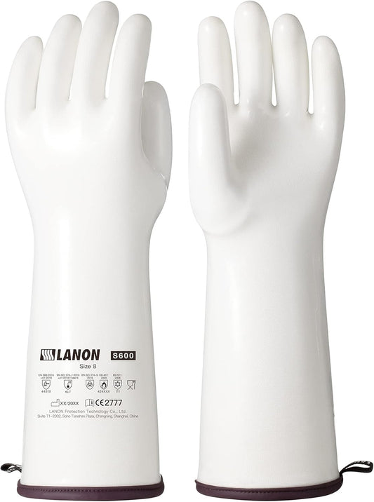 LANON 15" Liquid Silicone Heat Resistant Oven Gloves, Food Grade, CoralAir Liner, Waterproof, Extra Long, Medium