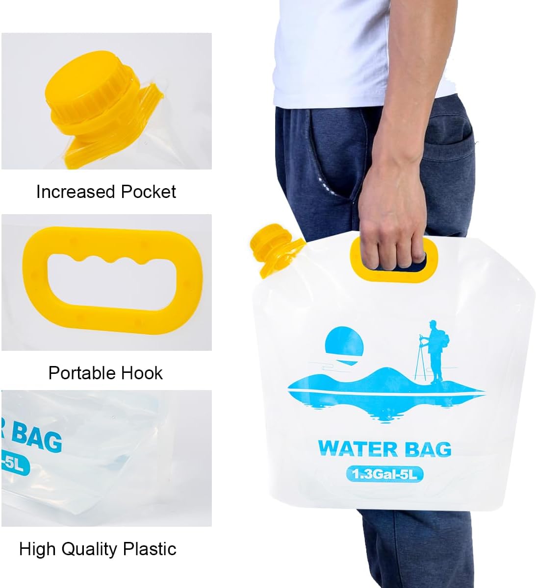 Collapsible Emergency Water Container Bag,WaterStorageCube,Flat Folding,BPA Free Food Grade,Clear Plastic Storage Jug for Camping Hiking Backpack,No-Leak Freezable,Water Bottle 2.6 Gallon/4pcs