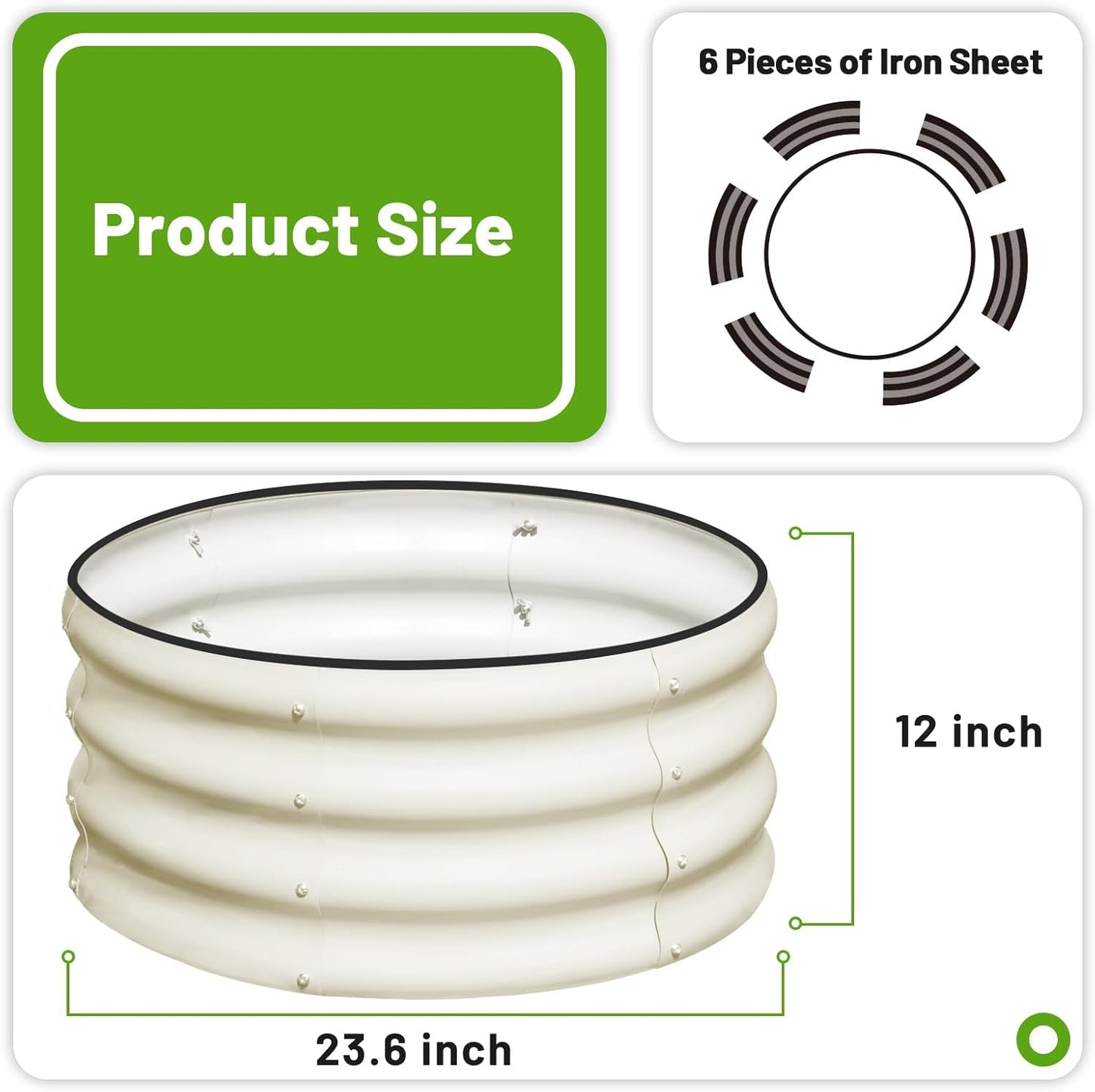 SnugNiture 3 Pcs 2x2x1ft Round Galvanized Raised Garden Bed Kit Outdoor, Metal Planter Box for Planting Plants Vegetables, White