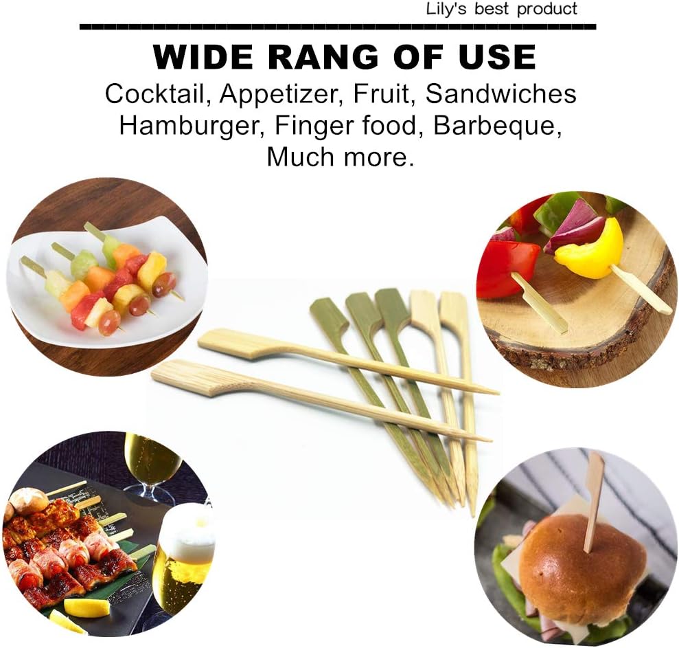 HOPELF 10 inch Bamboo Paddle Picks Skewers for Shish Kabob，Fruit Kabobs，BBQ，Kitchen，Grilling，Barbeque Snacks.Wood pick More Size Choices 3.5''/ 4.7''/ 7''/ 10'' (Pack of 100)