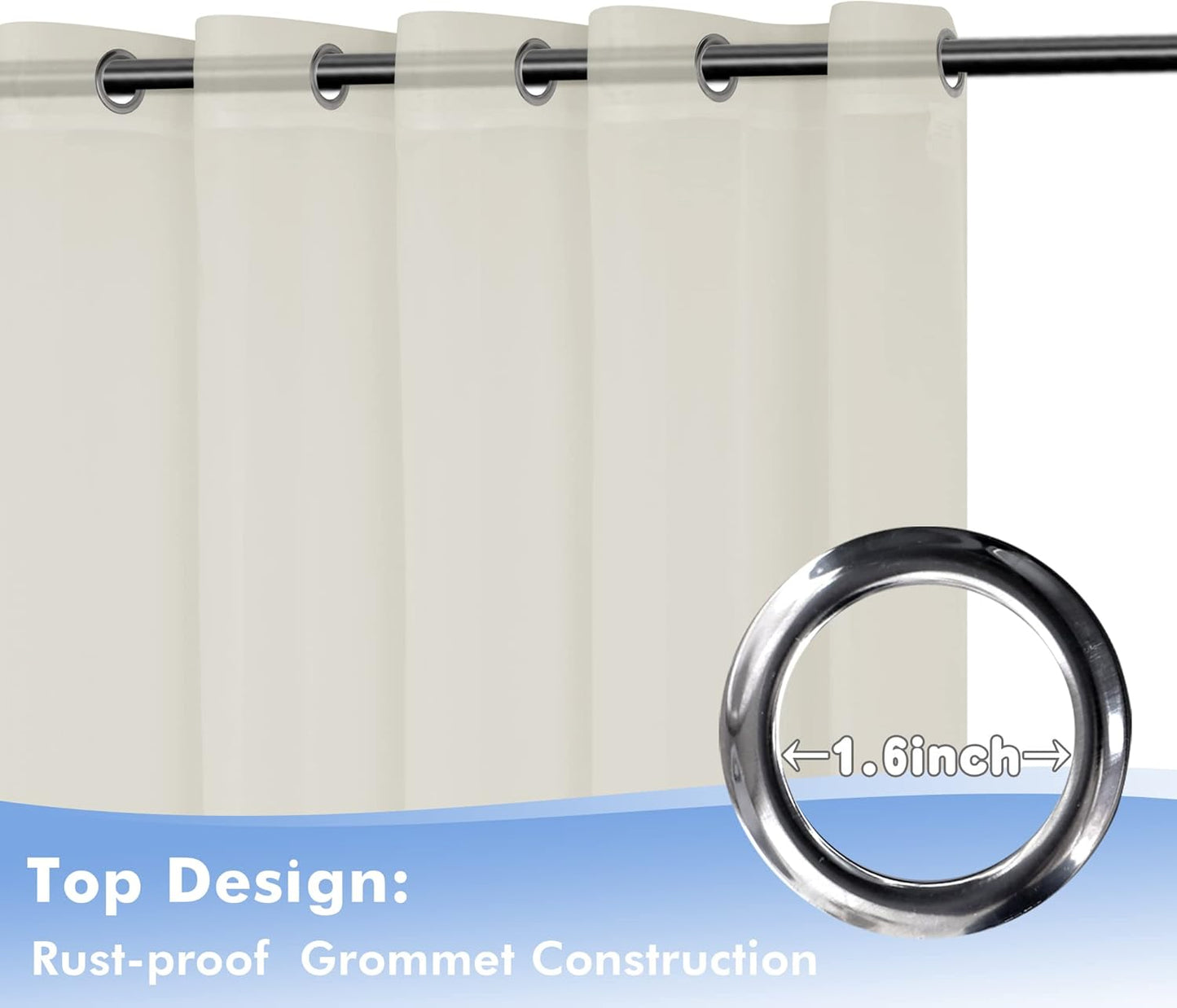 HolidayIdeas Beige Outdoor Sheer Curtains for Patio Waterproof, 4 Panels - 100 x 84 Inch - Extra Wide Voile Outside Curtains Light Filtering Grommet Drapes for Front Porch, Gazebo, Pergola, Backyard