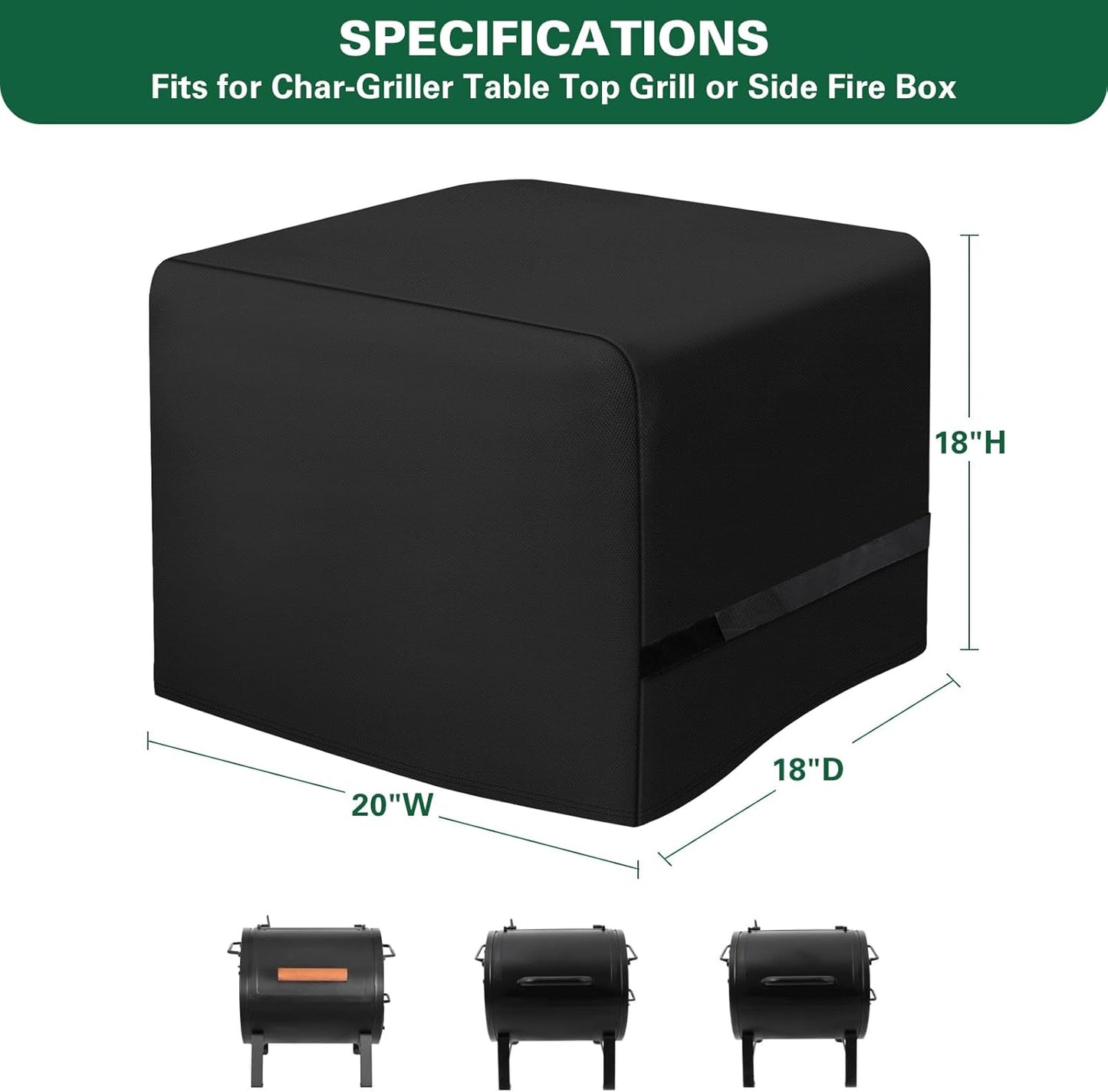 Side Fire Box Grill Cover Fits for Char-Griller 22424 72424 E82424 Portable Tabletop Grill, 600D Heavy Duty BBQ Cover Waterproof Portable Grill Cover, 18 x 18 x 20 Inch, Model 2455