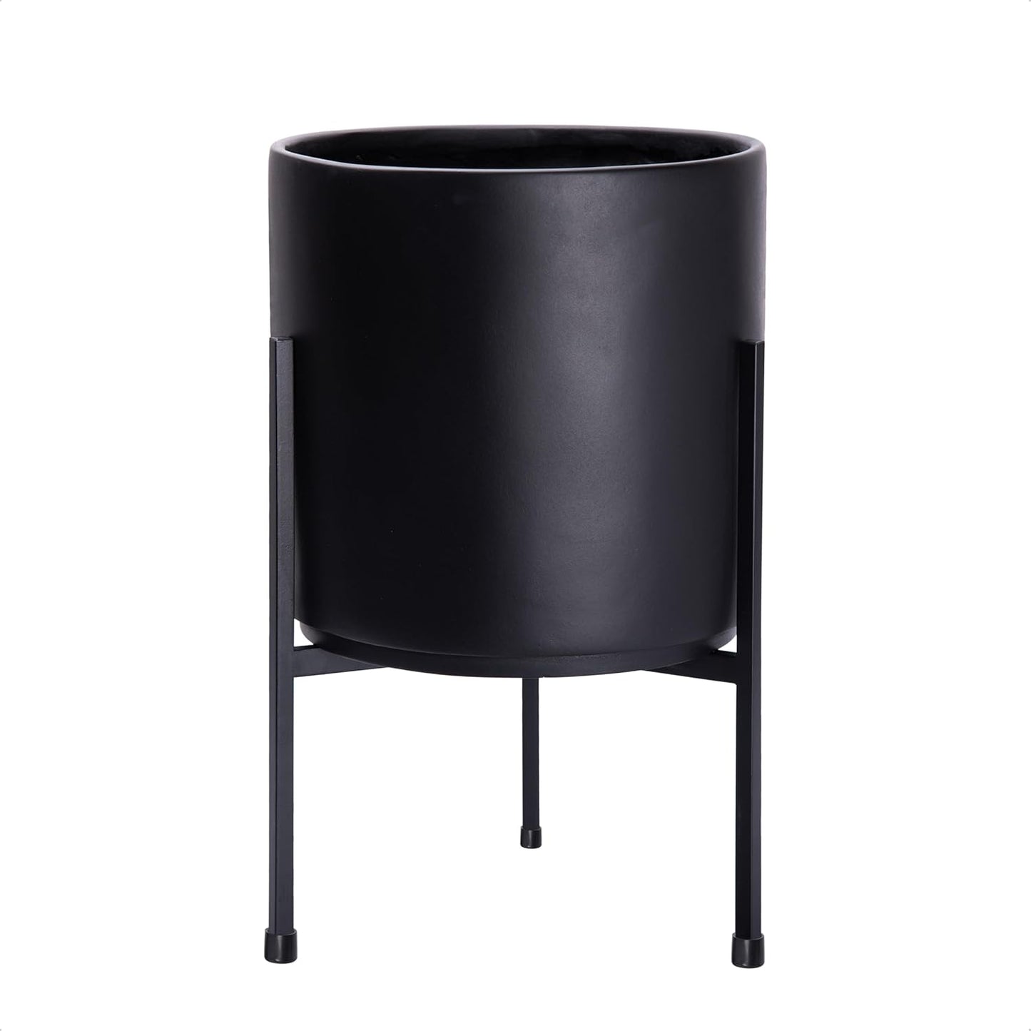 D'vine Dev Modern Black Plants Pot Cylinder Planter with Heavy Duty Stand, Medium 10 Inch Pot, 16.3 Inch with Stand Height, 96-T-B-2
