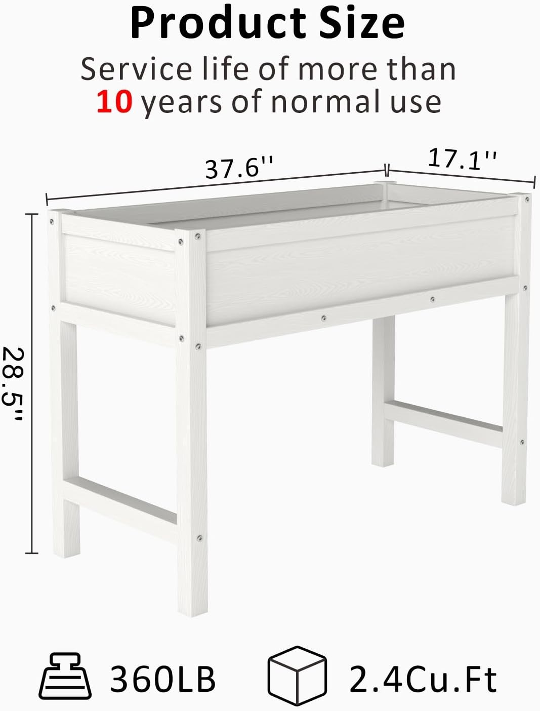 Raised Garden Beds Outdoor with Legs,Outdoor Planter Box,Non-Cracking,Rust Resistantand Rot-Resistant for Vegetable Garden for Backyard, Patio, Balcony Outdoors/Indoors White