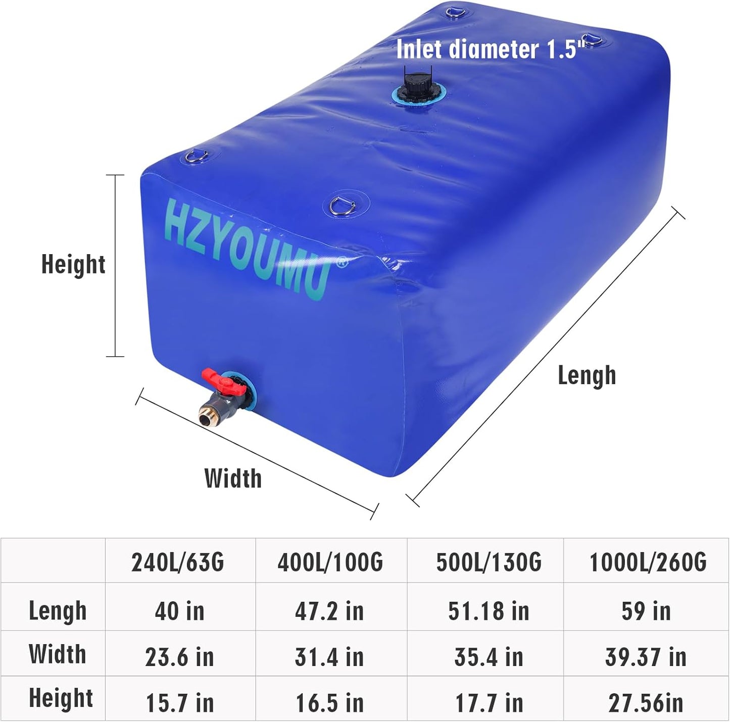Water Tank 500L/130G Water Bladder Storage Container Foldable Portable Large Capacity Soft Bag Suitable for Outdoor Easy to Carry Out
