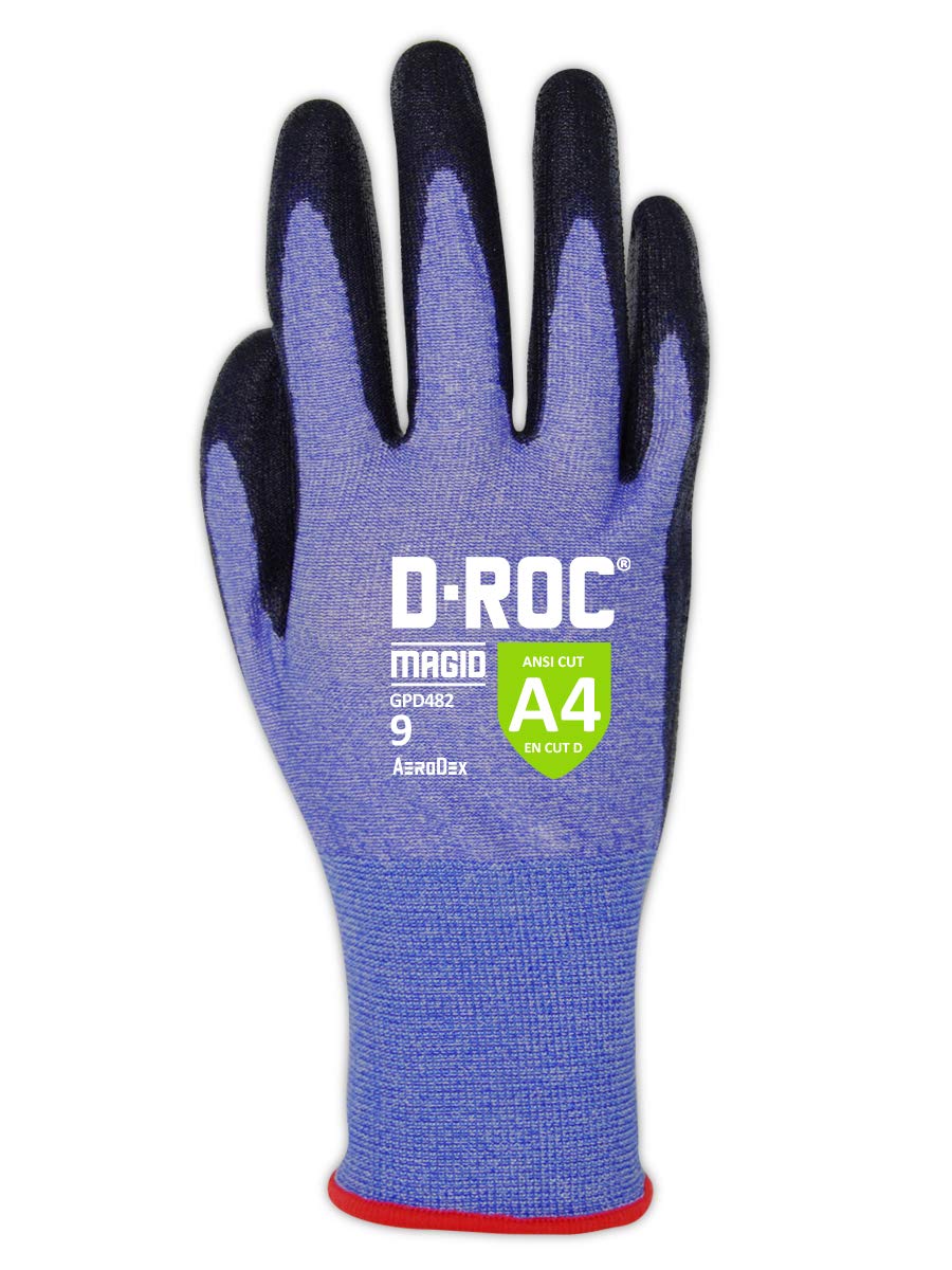 MAGID D-ROC ANSI A4 AeroDex Polyurethane Palm Coated Work Gloves, 1 Pair, Size 5/2XS, GPD482