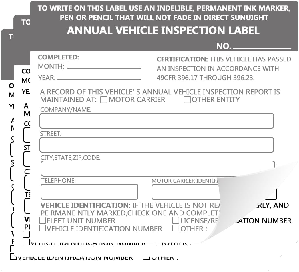 Annual Vehicle Inspection Report Form Dot Annual Inspection Forms and Stickers, 25-pk 3-Ply Carbonless Adhesive Vinyl Label 2-Ply, Driver Vehicle Inspection Report Book for Truck Drivers