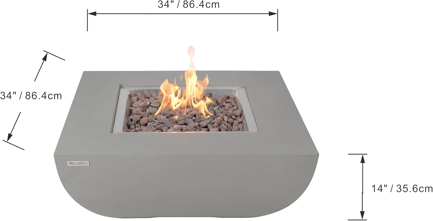 AMS Fireplace | Modeno | Westport | Firepit Table | Cover and Lava Rocks Included | (Fuel: Liquid Propane - Light Gray)