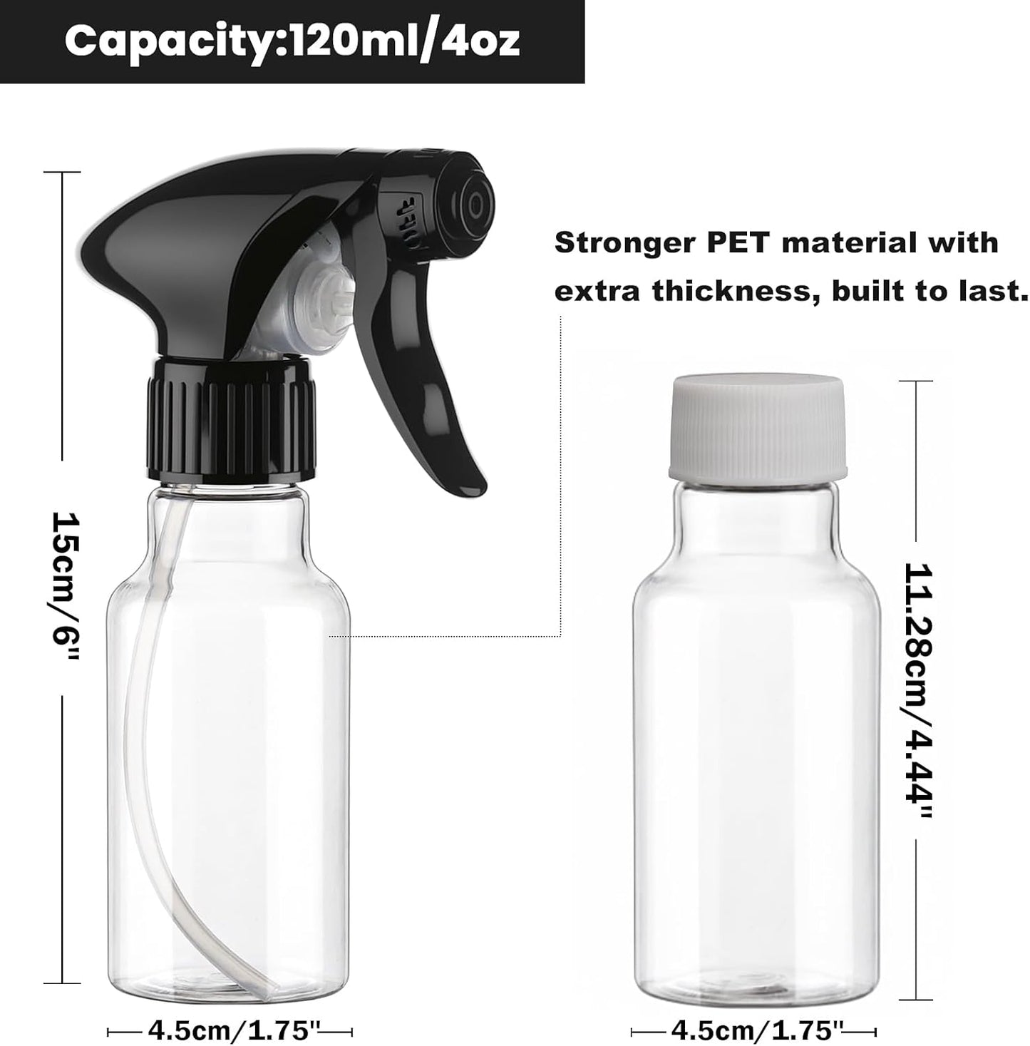 Spray Bottles 4oz/120ml Plastic Small Spray Bottle for Hair Mist/Stream Spraying Heavy Duty Empty Water Spray Bottles for Cleaning Solutions, Plants 2 Pack (Clear)