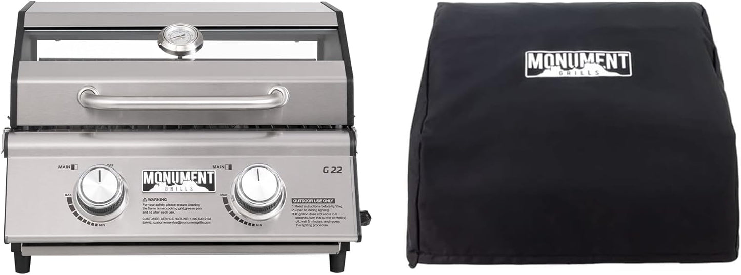 Monument Grills Clearview® 2-Burner Tabletop Propane Gas Grill for Outdoor Portable Camping Cooking with BBQ Cover(2 items)