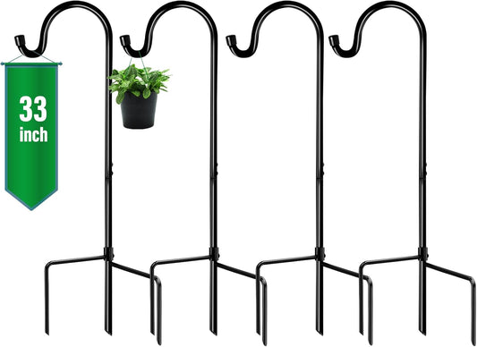 GOFORWILD Shepherd Hook 4 Pack Black, 33 inches Tall, Made of Premium Metal for Garden Decor, Plant Hanger, Lantern Hook, Solar Light Hanging, 7012