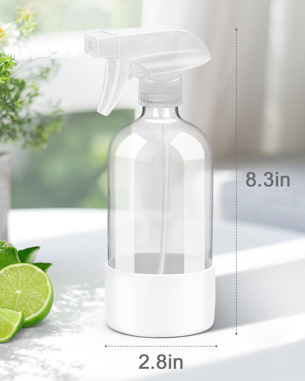Glass Spray Bottles with Silicone Sleeve Protection, Empty 16OZ Reusable Spray Bottles, Refillable Containers with Spray Nozzles for Cleaning Solutions, Plants and Essential Oils 1 Pack White