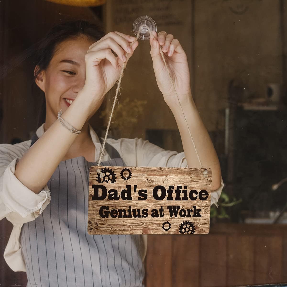 Dad Sign Gift Farmhouse Dad's Office Genius At Work Wooden Hanging Sign Plaque Retro Wall Art Decor Home Decoration 12 x 6 Inches