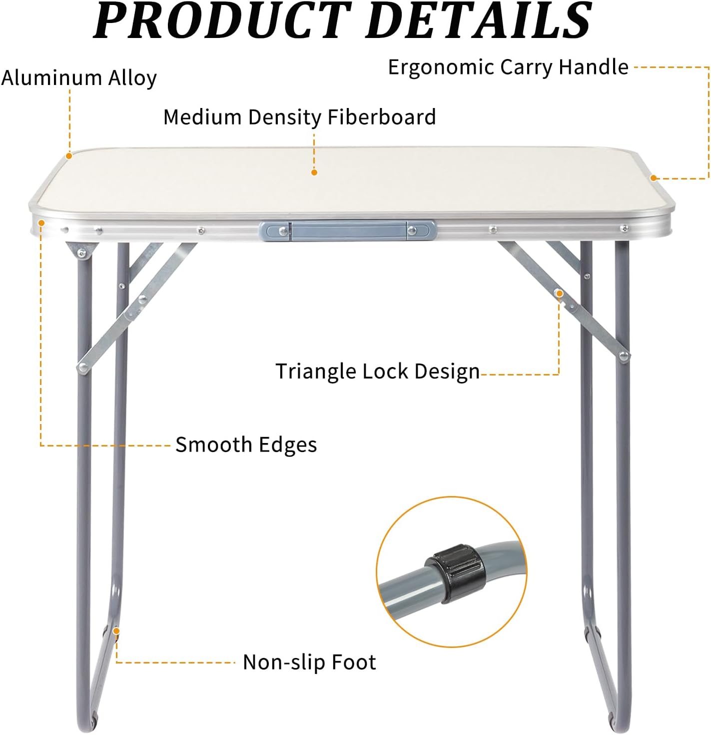 Outvita 2.3ft Portable Folding Camping Table, Outdoor Waterproof Picnic Table, Aluminum Lightweight Suitcase Foldable Table for Picnic BBQ Beach Dining