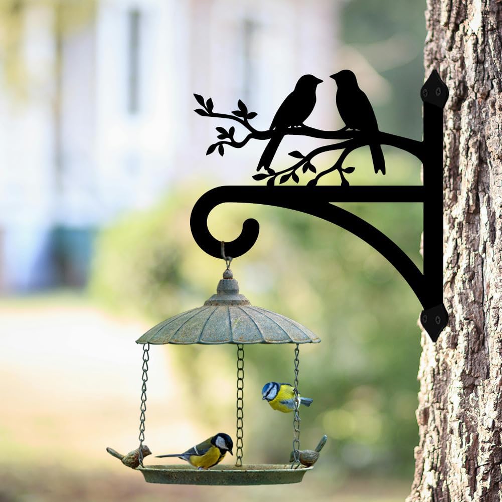 peacoblue Iron Plant Hangers Hooks for Outdoor Indoor Hanging Plants Flower Fern Pots Lantern Bird Feeder,12"x13.6" Weather Resistant Metal Wall Holder for Porch Garden Farmhouse(Branches and Birds)