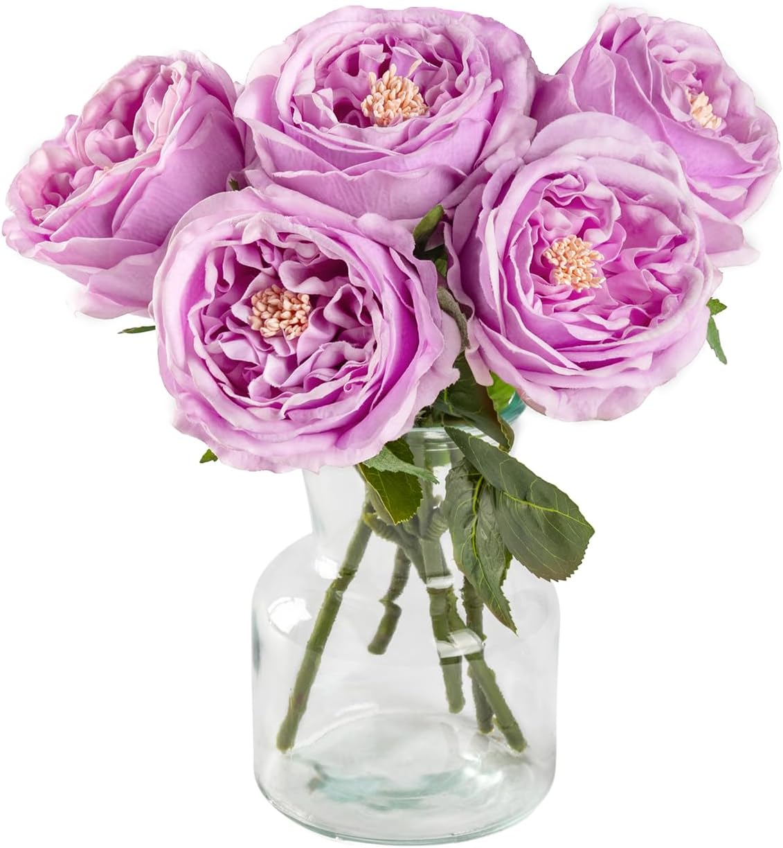 DuHouse 5Pcs Silk Roses Fake Purple Roses with Stems Real Touch Rose Artificial Flowers for Arrangement Wedding Party Home Decoration