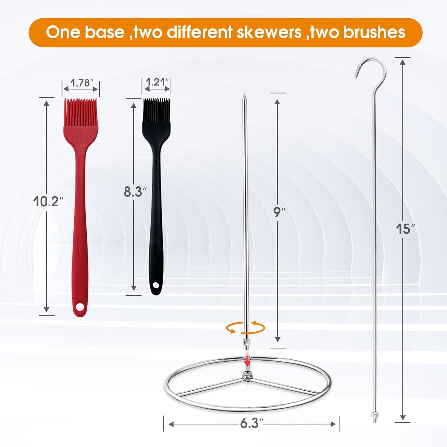 Fengzhe Stainless Removable Vertical Skewer Grill - Brazilian Barbecue Meat Spit Rack, with 1 Hook, 1 Spike, & 2 Brushes, Perfect for Grilling Steak, Whole Chickens, Whole Fish, Large Cuts of Meat.