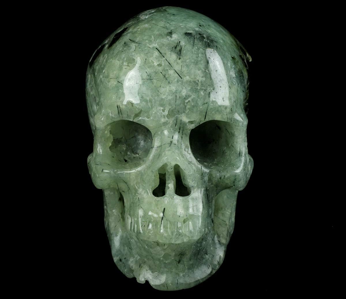 Skullis 5.0” Prehnite Super Realistic Crystal Skull, Hand Carved Gemstone Fine Art Sculpture, Reiki Healing Stone Statue.1293 Z8