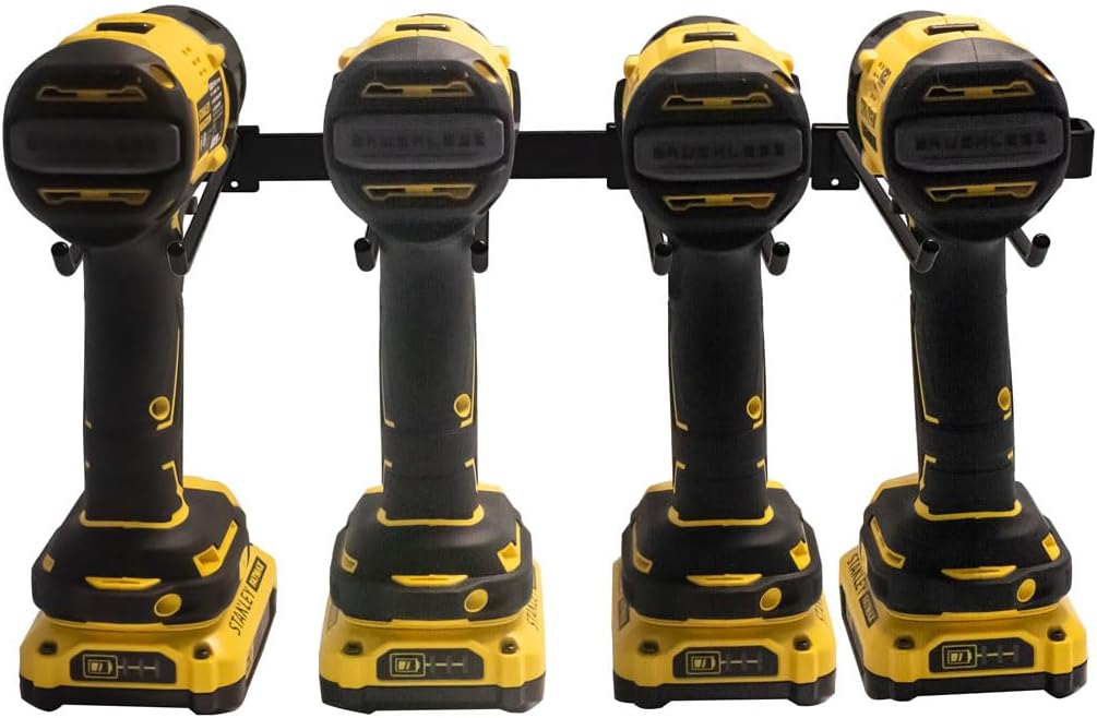 KINOMI Power Tool Holder Drill Holder, Distance between Hooks Adjustable, Drill Tool Storage Rack Organizer Metallic Tool Hanger Shelf for Garages, Tool Sheds, Basements, Gardens, Art and Craft Rooms