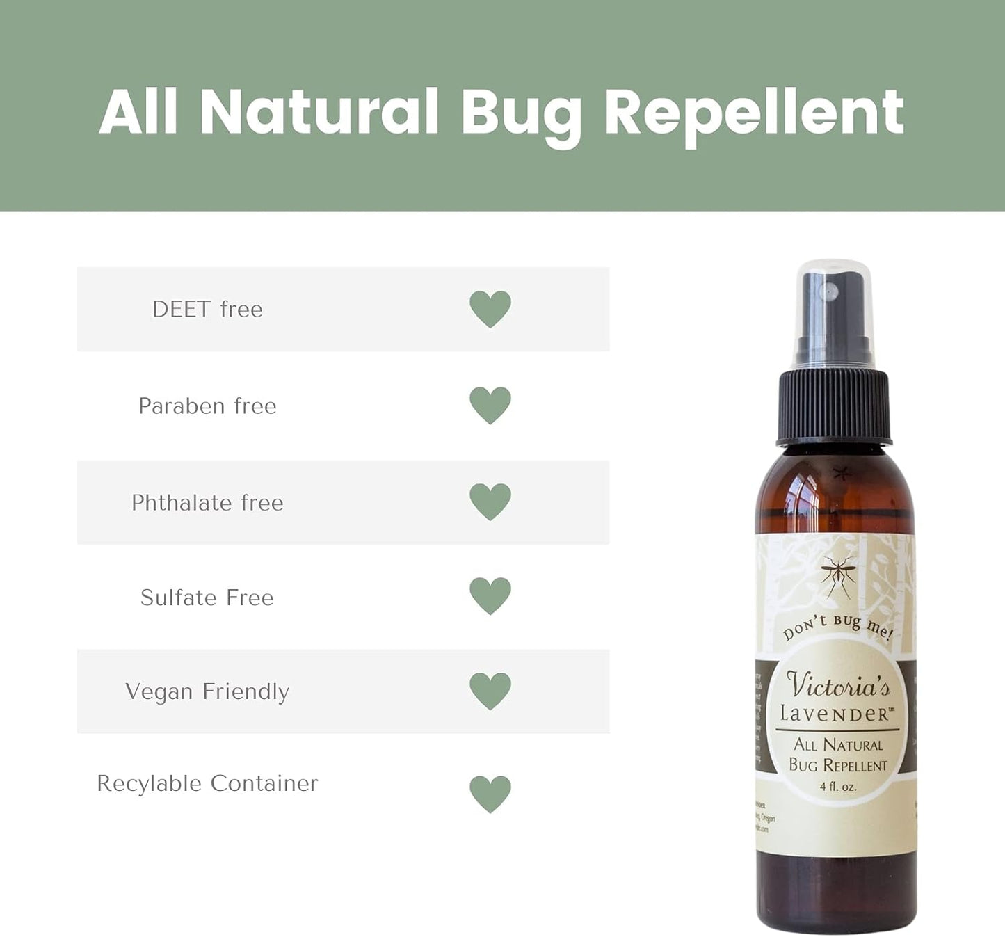 Victoria's Lavender Organic Don’t Bug Me Insect Spray DEET-Free, Made with Plant Based Essential Oils & Aloe Vera - Made in The USA - (2 Fl Oz Plus 4 Fl Oz)