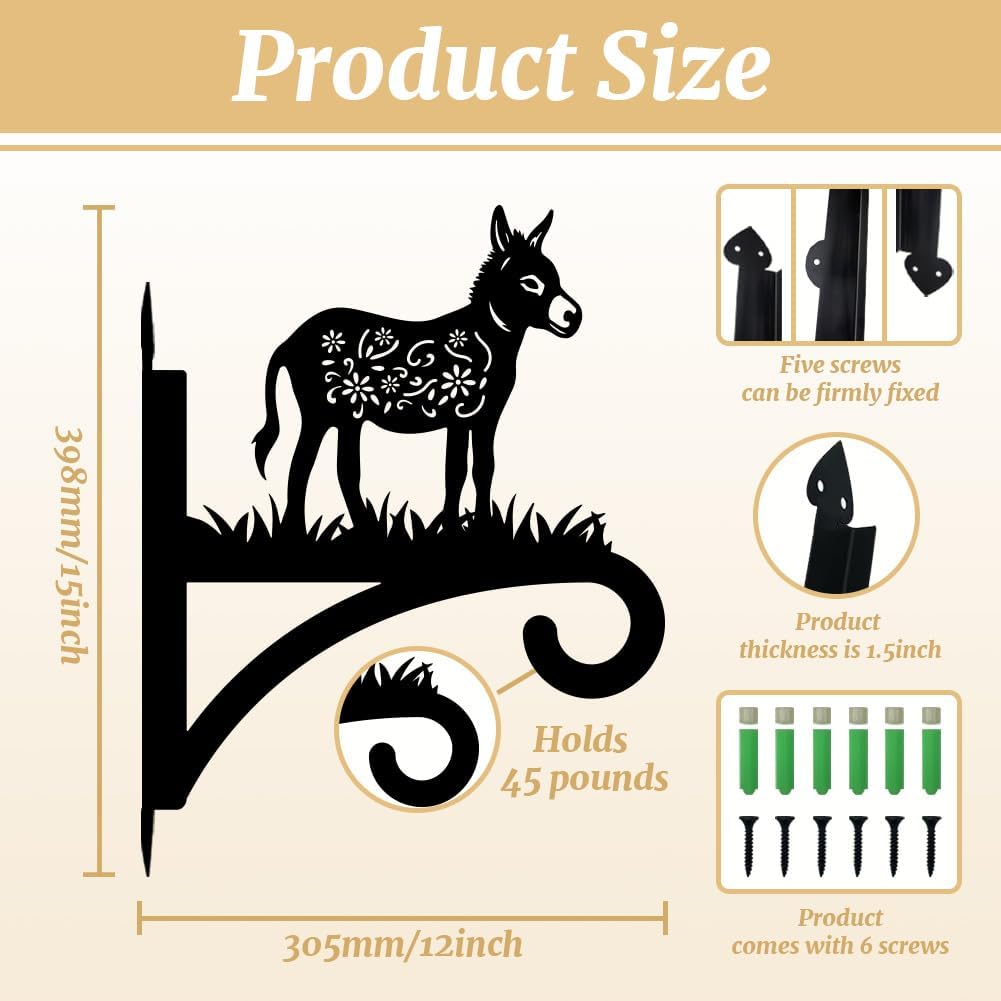 peacoblue Iron Plant Hangers Hooks for Outdoor Indoor Hanging Plants Flower Fern Pots Lantern Bird Feeder Wind Chime,12"x15.7" Weather Resistant Metal Wall Holder for Porch Garden Farmhouse(Donkey)