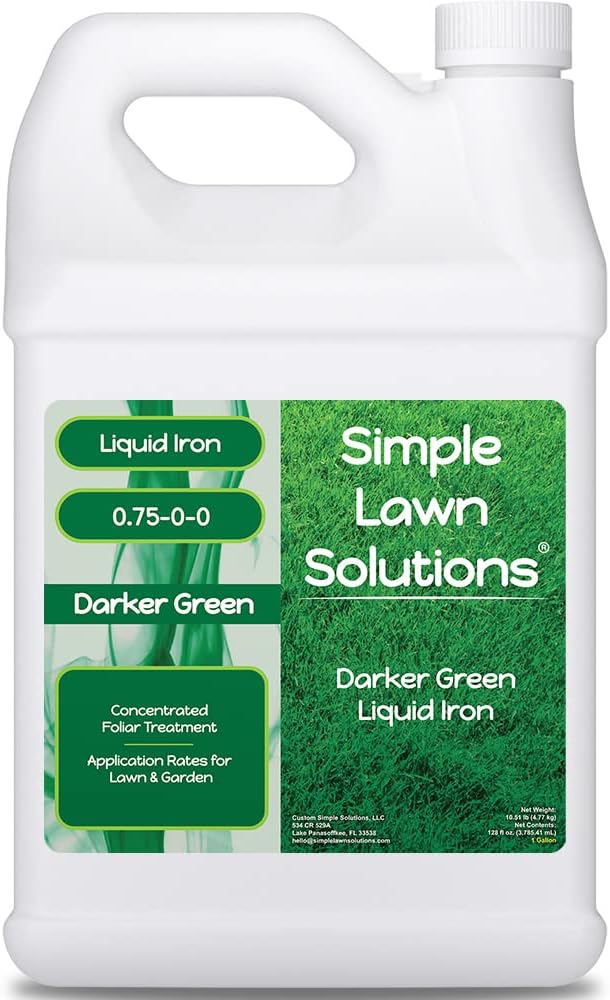 Simple Lawn Solutions - Liquid Iron Fertilizer Darker Green - Chelated Micronutrients - Concentrated Spray Booster for Turf Grass, Indoor Plants and Outdoor Garden (1 Gallon)