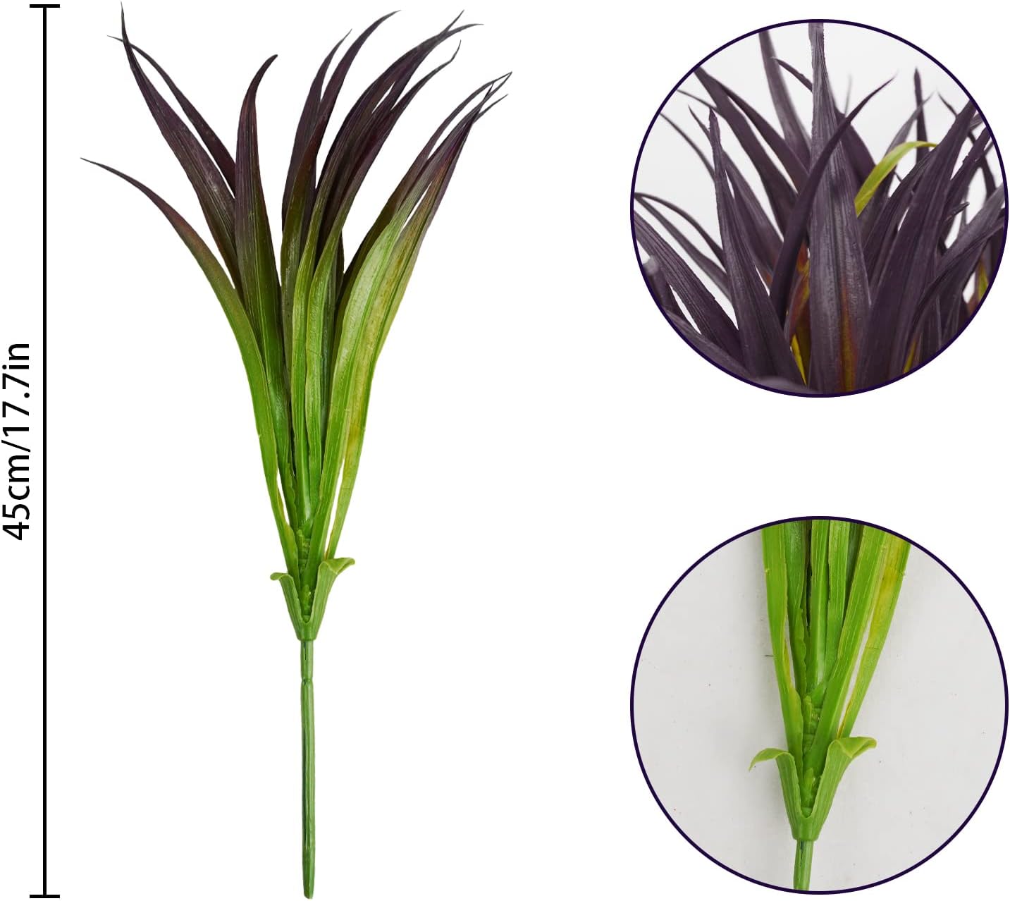 16Pcs Artificial Grass Fake Grass Plants 17.3in Outdoor Plants UV Resistant Faux Greenery Stems for Home Window Garden Patio Pathway Front Porch Halloween Décor Light Green & Purple