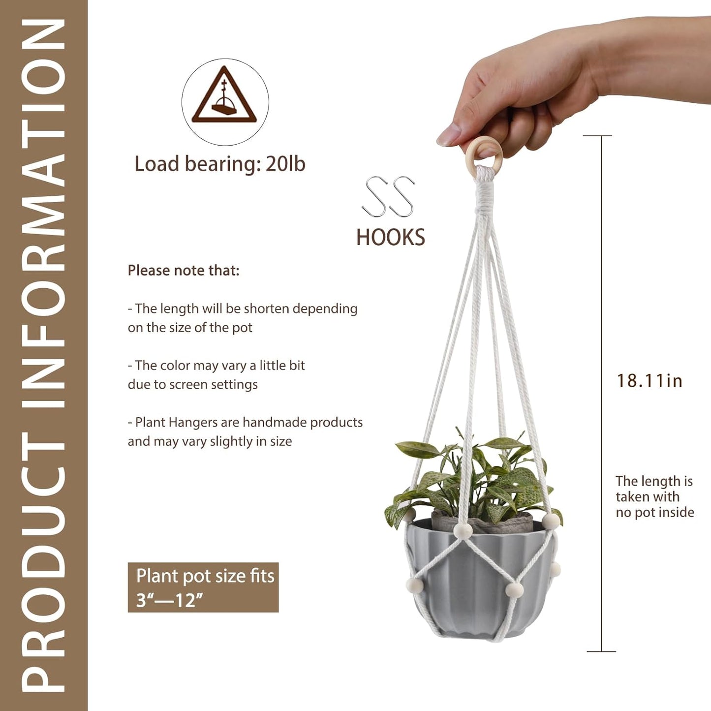 Artilady Hanging Planter for Indoor Plants Macrame Plant Hanger Large Hanging Plant Holder with Adjustable Beads Plants Basket White Rope Boho Plant Wall Decor