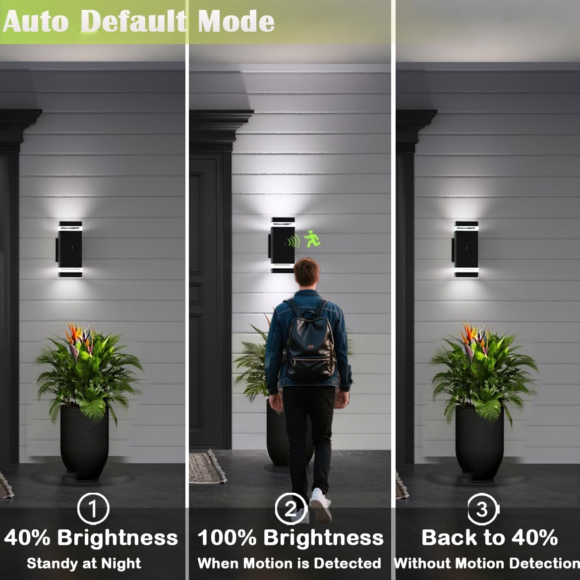Motion Sensor Outdoor Wall Lights, Dusk to Dawn Exterior Light Fixtures with 3 Lighting Modes,Up and Down Porch Lights 5000K Daylight, Waterproof Modern Wall Sconce for House, Patio, Garage