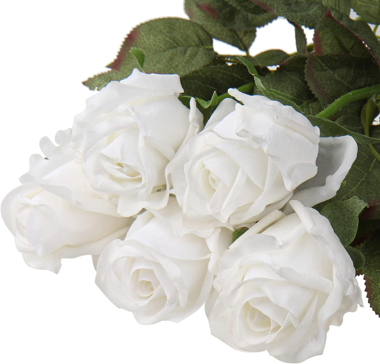 Artificial Realistic Roses White Flowers 24" Real Touch Silk Roses Bouquet Long Stems Rose Fake Roses Decor for Home Party Wedding Table Centerpieces Roses Realistic - 5 Pcs